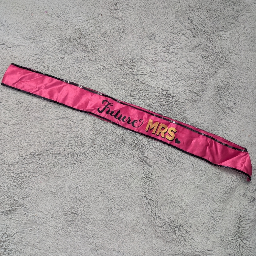Future Mrs. Bridal Bachelorette Sash | Hot Pink and Black Sequin | One Size